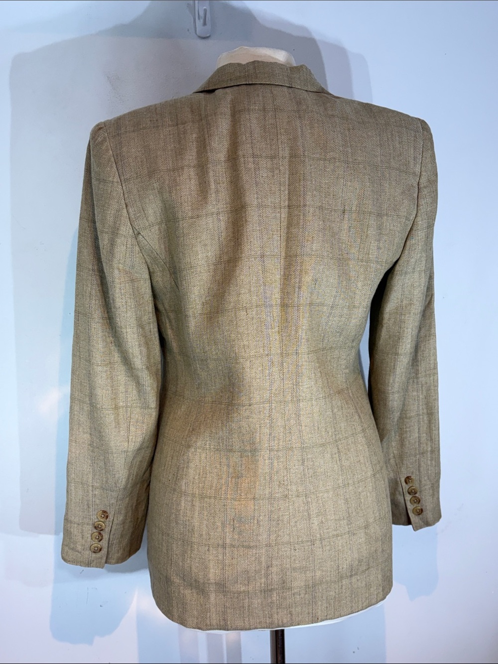 Lauren Ralph Lauren Herringbone Linen Rayon Blazer Tailored Jacket Tan Size 8 - Picture 13 of 16
